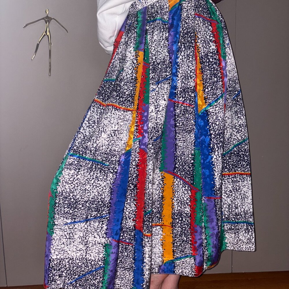 Vintage Abstract Bernard Cowan Pleated Midi Skirt Sz 8p